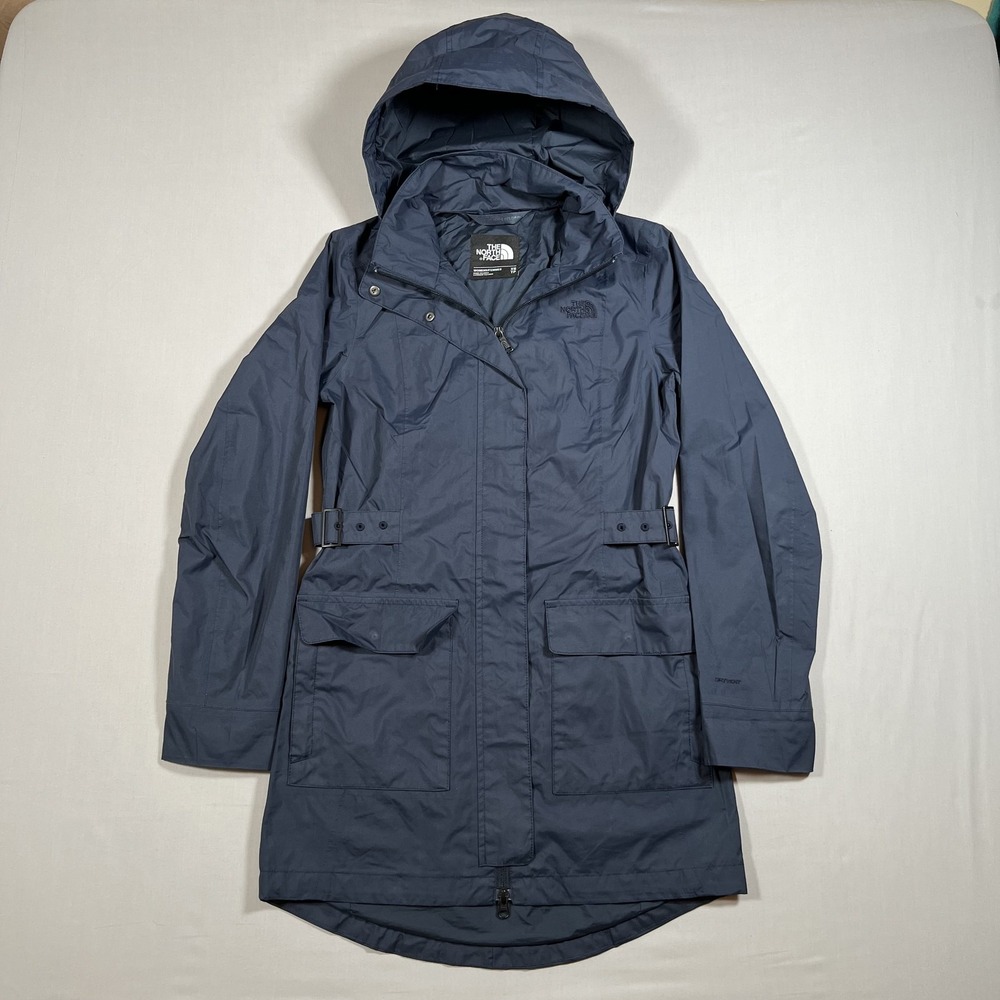 The North Face Womens XS Blue Tomales Bay Belted Waterproof Rain Parka Jacket